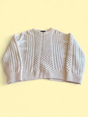 The Irish Store Aran Merino Wool Cable Knit Sweater Cream Men’s XL